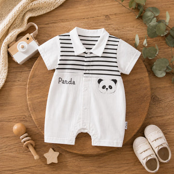Panda Charm Cotton Romper | Classic Collar Baby Summer One-Piece