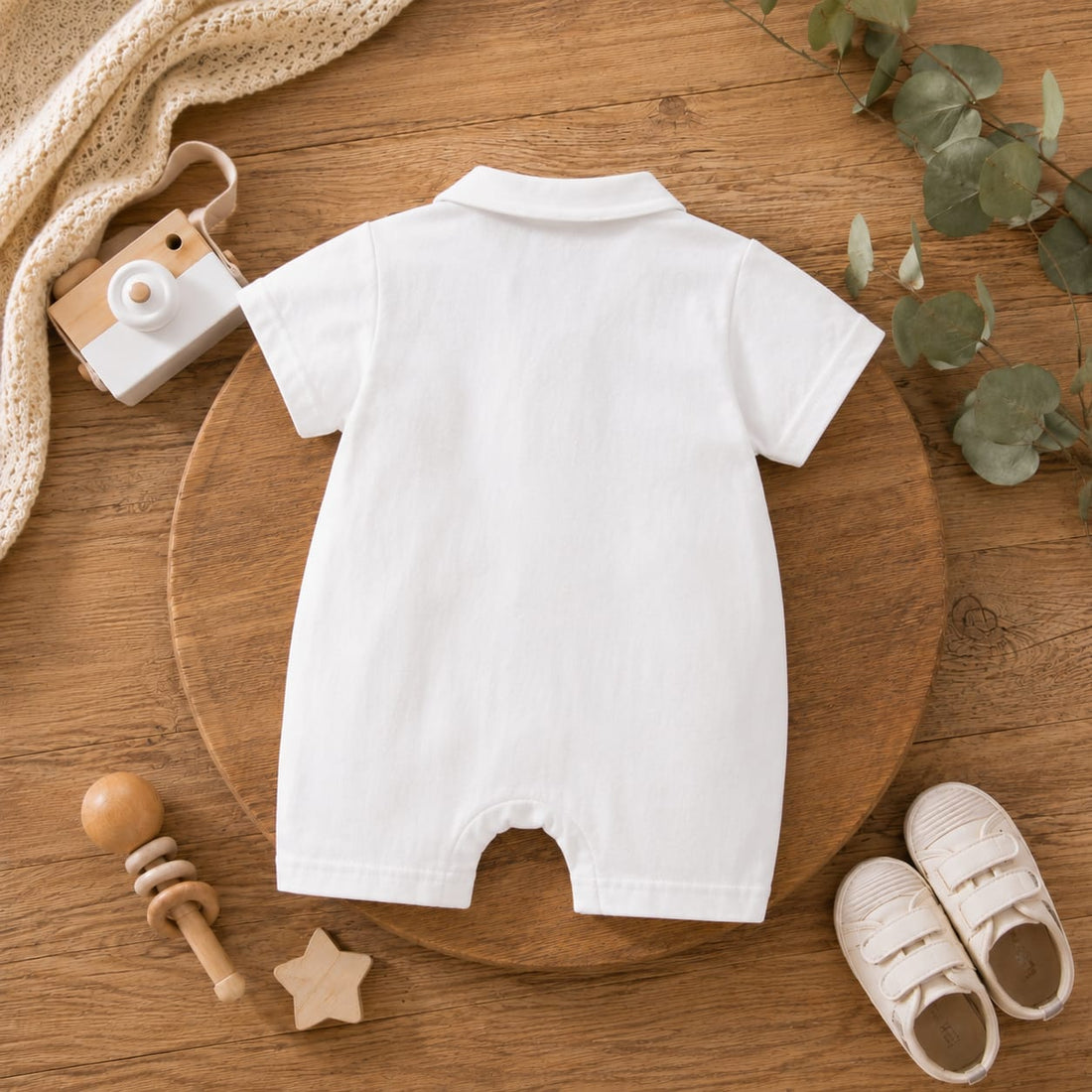 Panda Charm Cotton Romper | Classic Collar Baby Summer One-Piece