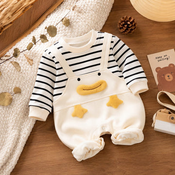 Duck Applique Cotton Summer  Romper Set for Babies – Full Sleeve Striped Outfit
