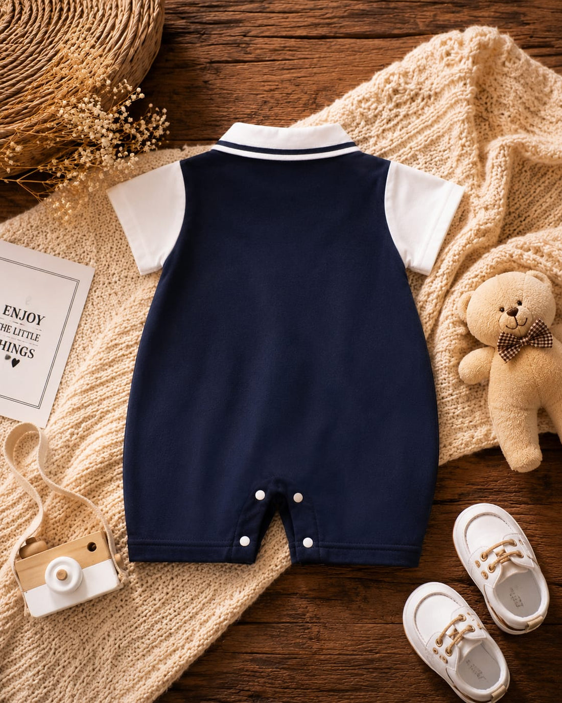 Royal Prep Summer  Cotton Romper with Bow Tie Collar