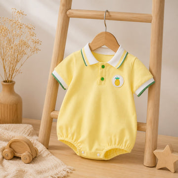 Sunny Pineapple Summer Cotton Polo Romper