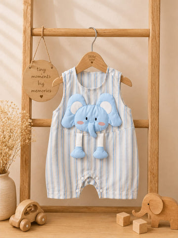 Tiny Elephant  Summer Cotton Applique Romper