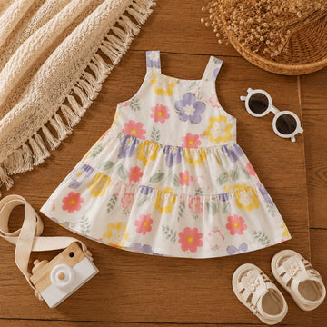 Baby Girls Floral Sleeveless Dress – Soft Viscose &amp; Cotton Silk Summer Party Dress