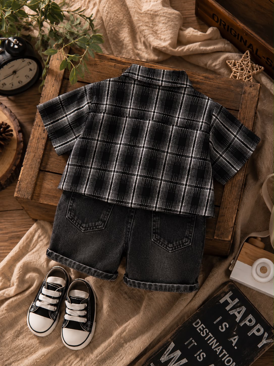 Baby Boys Cotton Shirt, Printed T-Shirt &amp; Denim Shorts Co-Ord Set – Casual Summer Outfit