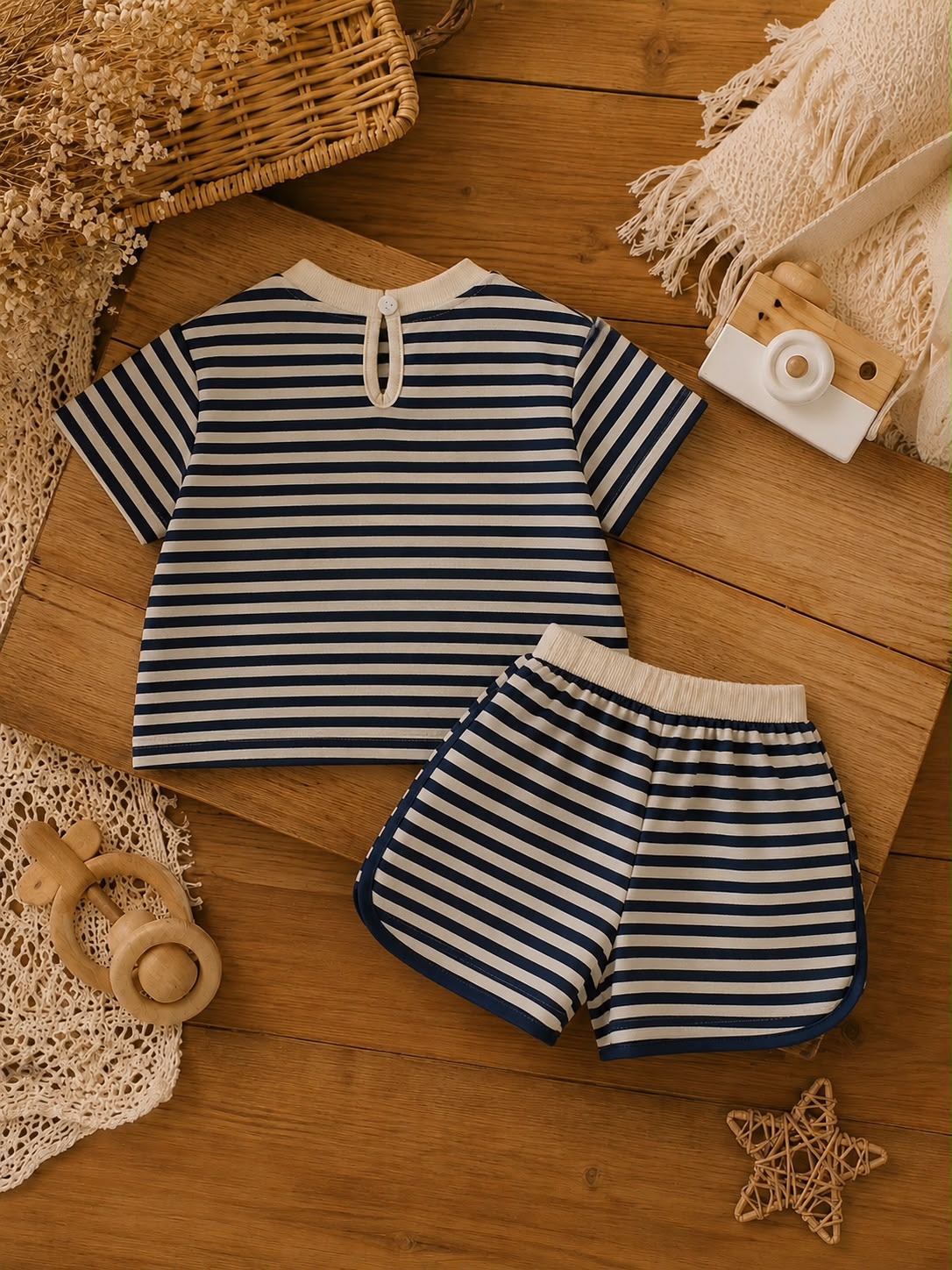 Baby Striped Bow Romper – Soft Polyester Cotton Half Sleeve Romper for Girls