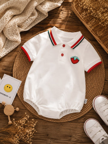 Summer Baby Cotton Polo Romper – Soft Half Sleeve Strawberry Romper