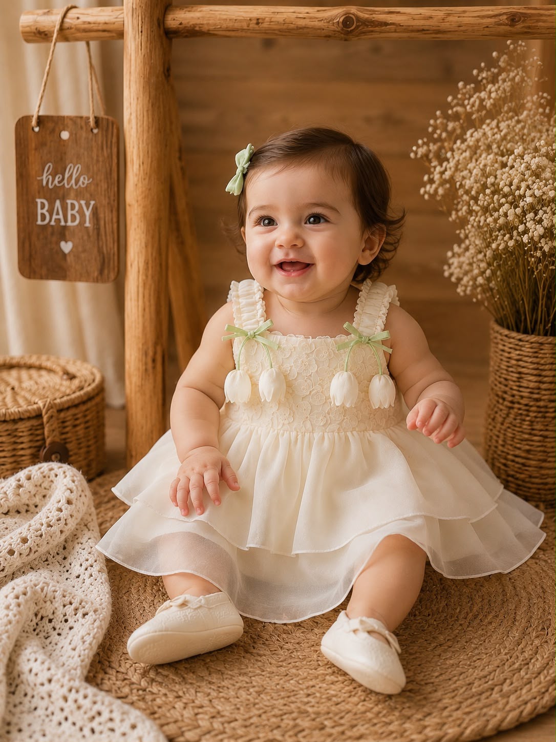 Summer Baby Cotton Party Dress – Floral Lace Layered Dress