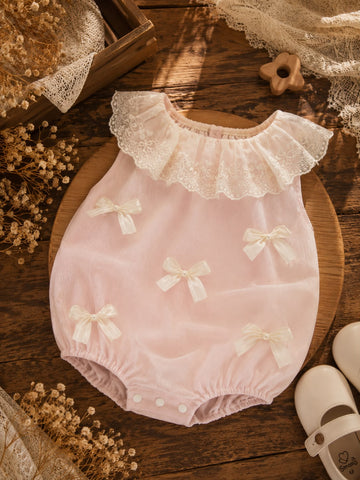 Summer Baby Cotton Bow Romper – Lace Neck Sleeveless Outfit