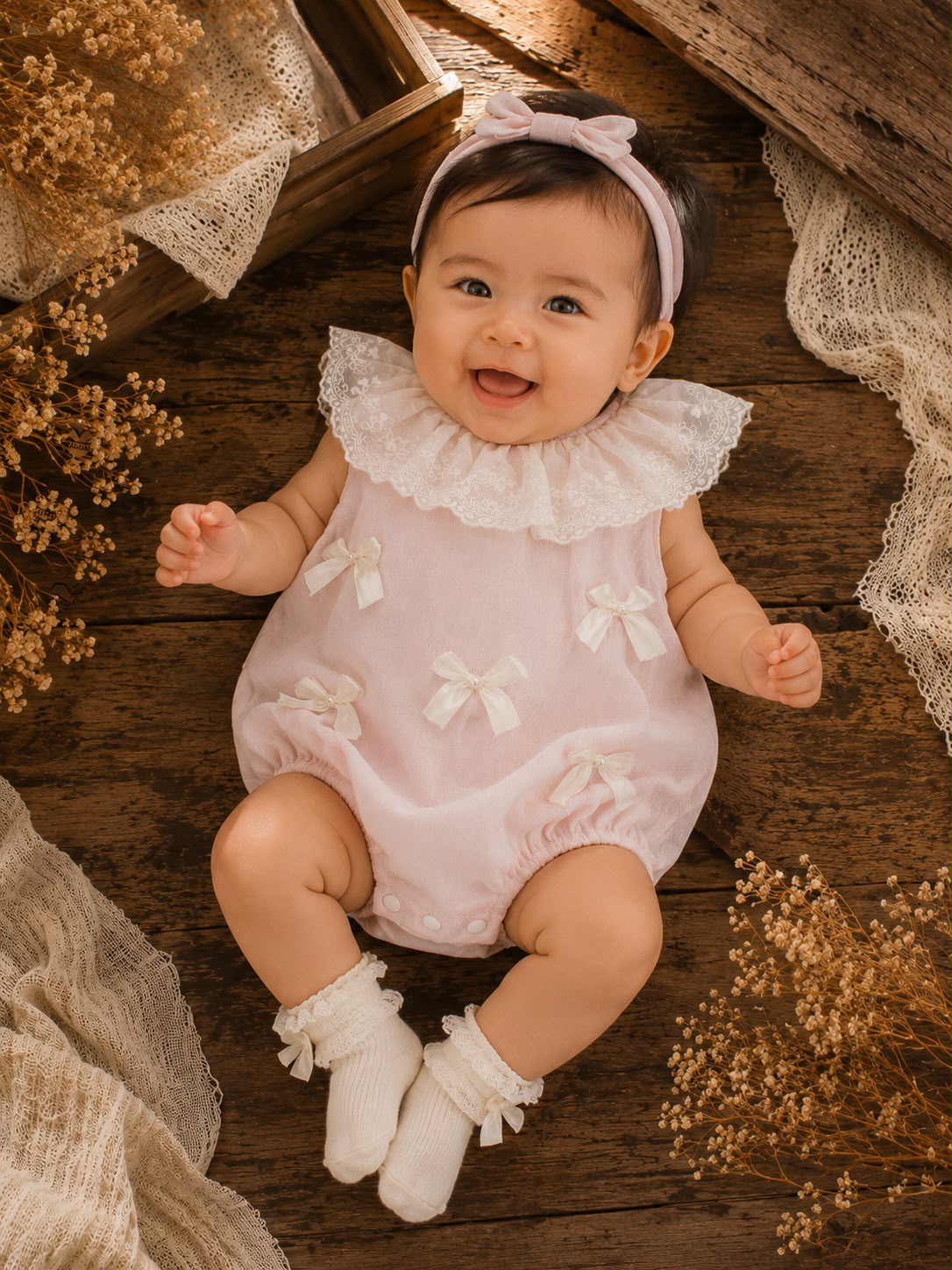 Summer Baby Cotton Bow Romper – Lace Neck Sleeveless Outfit