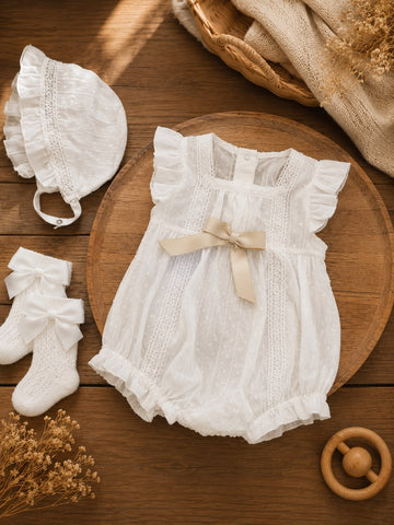 Summer Baby Cotton Lace Romper – Bow Sleeveless Outfit
