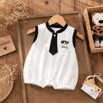 Summer Baby Cotton Gentleman Romper – Sleeveless Tie Outfit