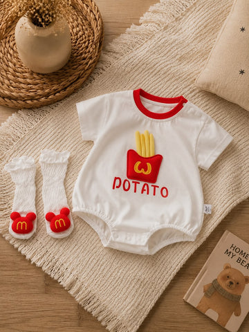 Summer Baby Cotton Graphic Romper – Soft Half Sleeve White Romper