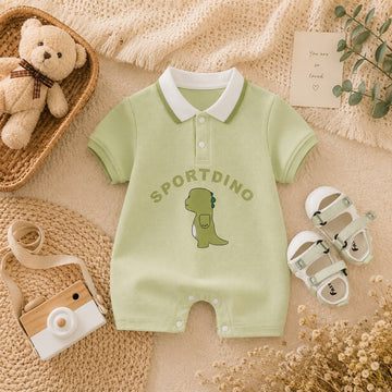 Summer Baby Cotton Polo Romper – Soft Half Sleeve Green Romper