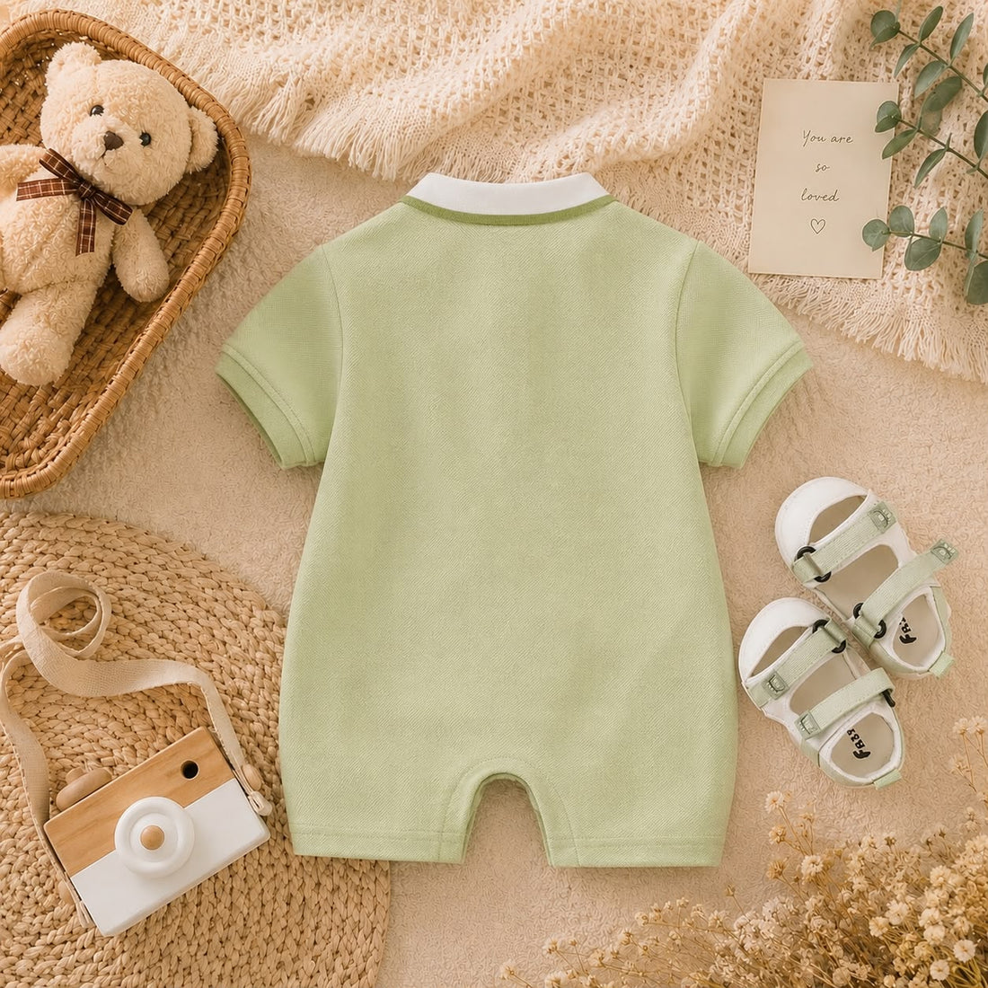 Summer Baby Cotton Polo Romper – Soft Half Sleeve Green Romper