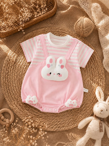 Summer Baby Cotton Bunny Romper – Soft Half Sleeve Pink Romper