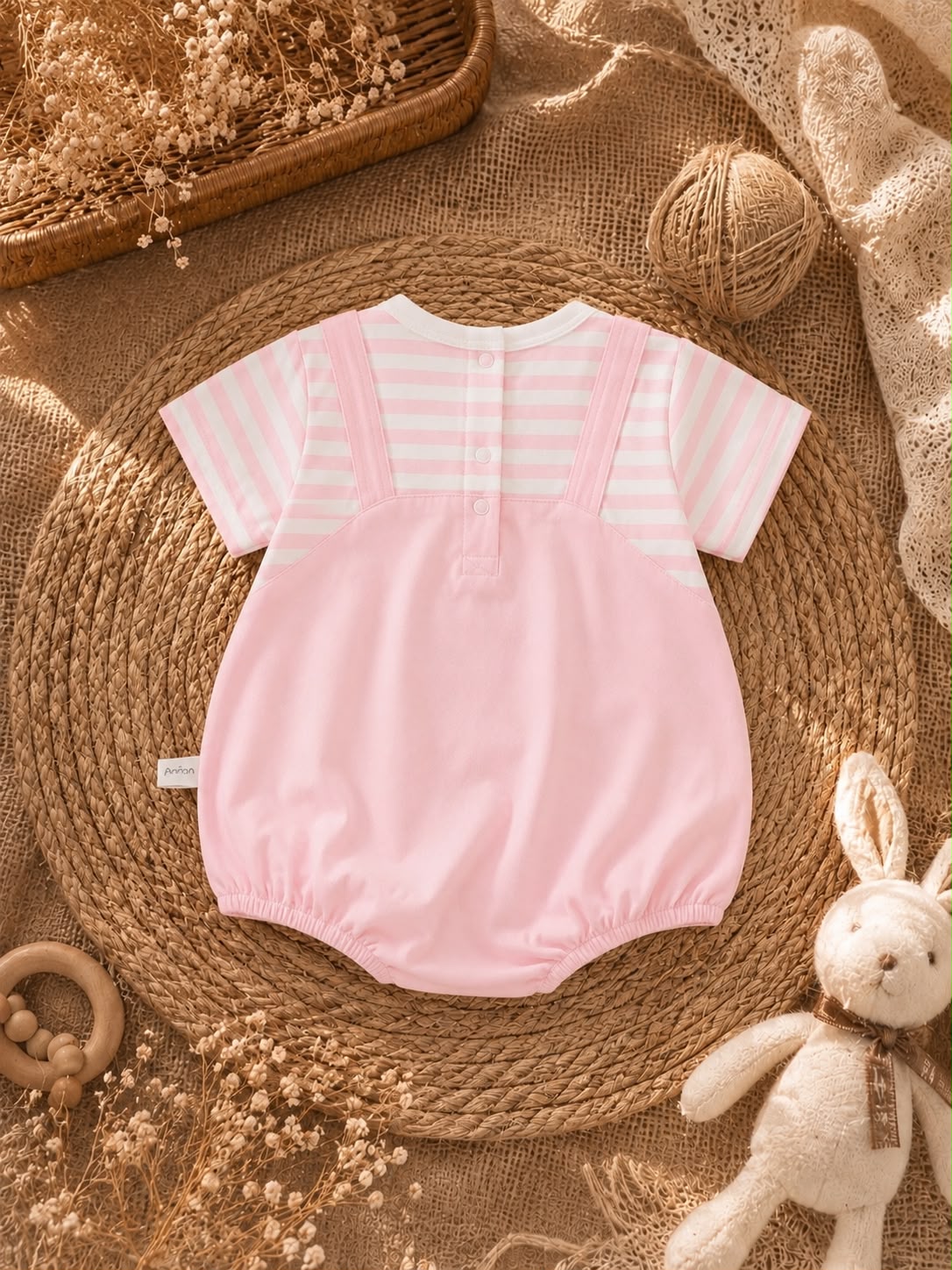 Summer Baby Cotton Bunny Romper – Soft Half Sleeve Pink Romper