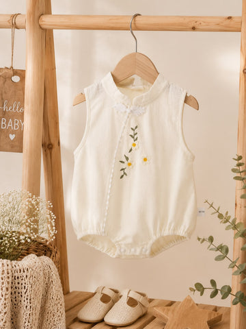 Summer Baby Cotton Floral Embroidered Romper – Sleeveless Outfit