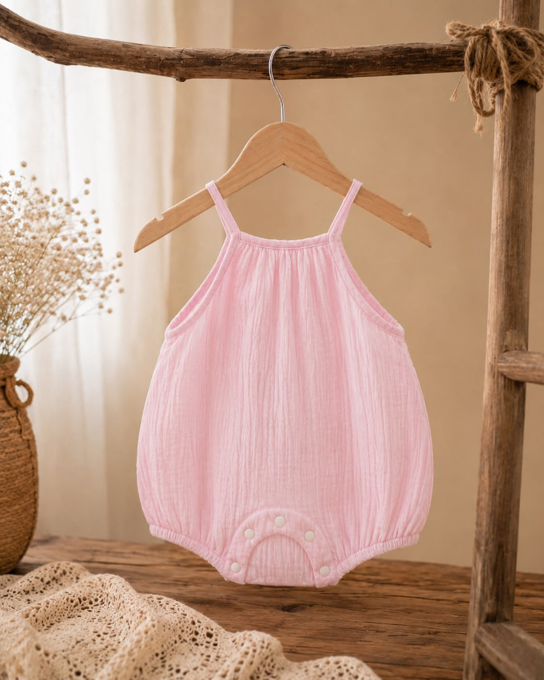 Summer Baby Cotton Floral Strap Romper – Soft Sleeveless Outfit