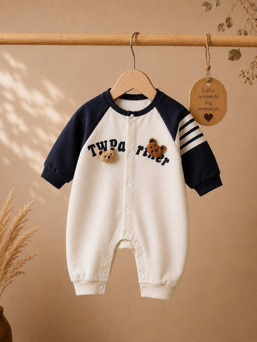 Baby Cotton Teddy Appliqué Romper – soft Full Sleeve Outfit