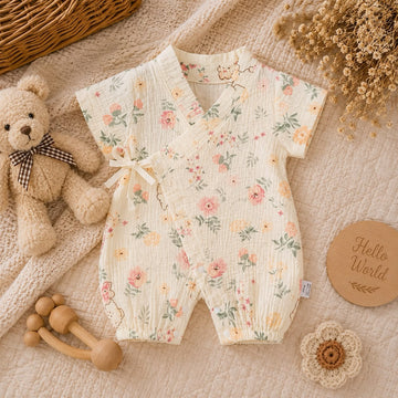 Summer Baby Muslin Floral Kimono Romper – Soft Wrap Outfit