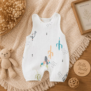 Summer Baby Muslin Cactus Print Sleeveless Romper – Soft Breathable Outfit