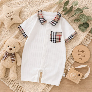 Summer Baby Cotton Collar Romper – Soft Half Sleeve Gentleman Outfit for Boys