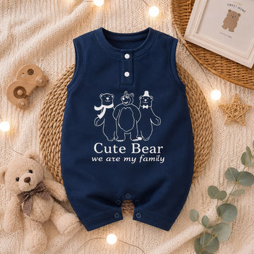 Baby Cotton Sleeveless Bear Print Romper – Soft Summer Outfit for Newborn &amp; Infant