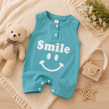 Baby Cotton Sleeveless Smile Print Romper – Soft Summer Outfit for Newborn &amp; Infant