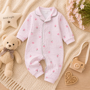 Baby Cotton Floral Check Print  Nightwear for Newborn & Infant
