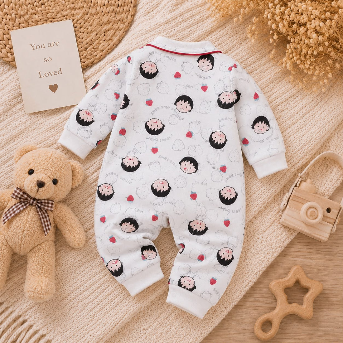 Baby Cotton Cartoon Print Full Sleeve Sleepsuit Romper – Soft Front Open Nightwear for Newborn &amp; Infant