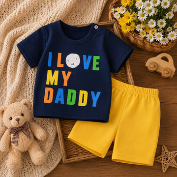 Baby Boys Cotton T-Shirt &amp; Shorts Co-Ord Set – I Love My Daddy Summer Outfit for Newborn &amp; Toddler