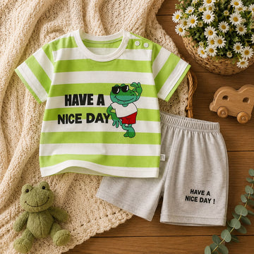 Baby Boys Cotton T-Shirt &amp; Shorts Co-Ord Set – Have A Nice Day Print Summer Outfit for Newborn &amp; Toddler