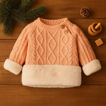 Cable Knit Sweater with Faux Fur Hem – Warm Winter Pullover