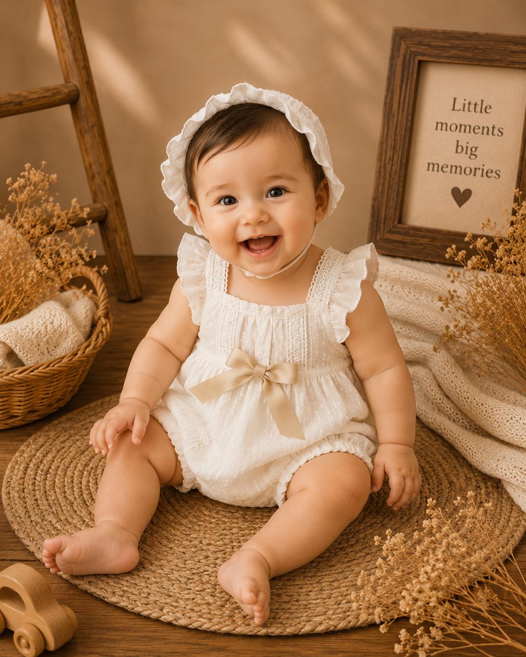 Summer Baby Cotton Lace Romper – Bow Sleeveless Outfit