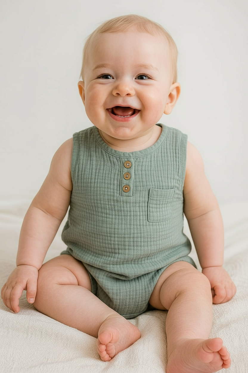 Baby in green romper