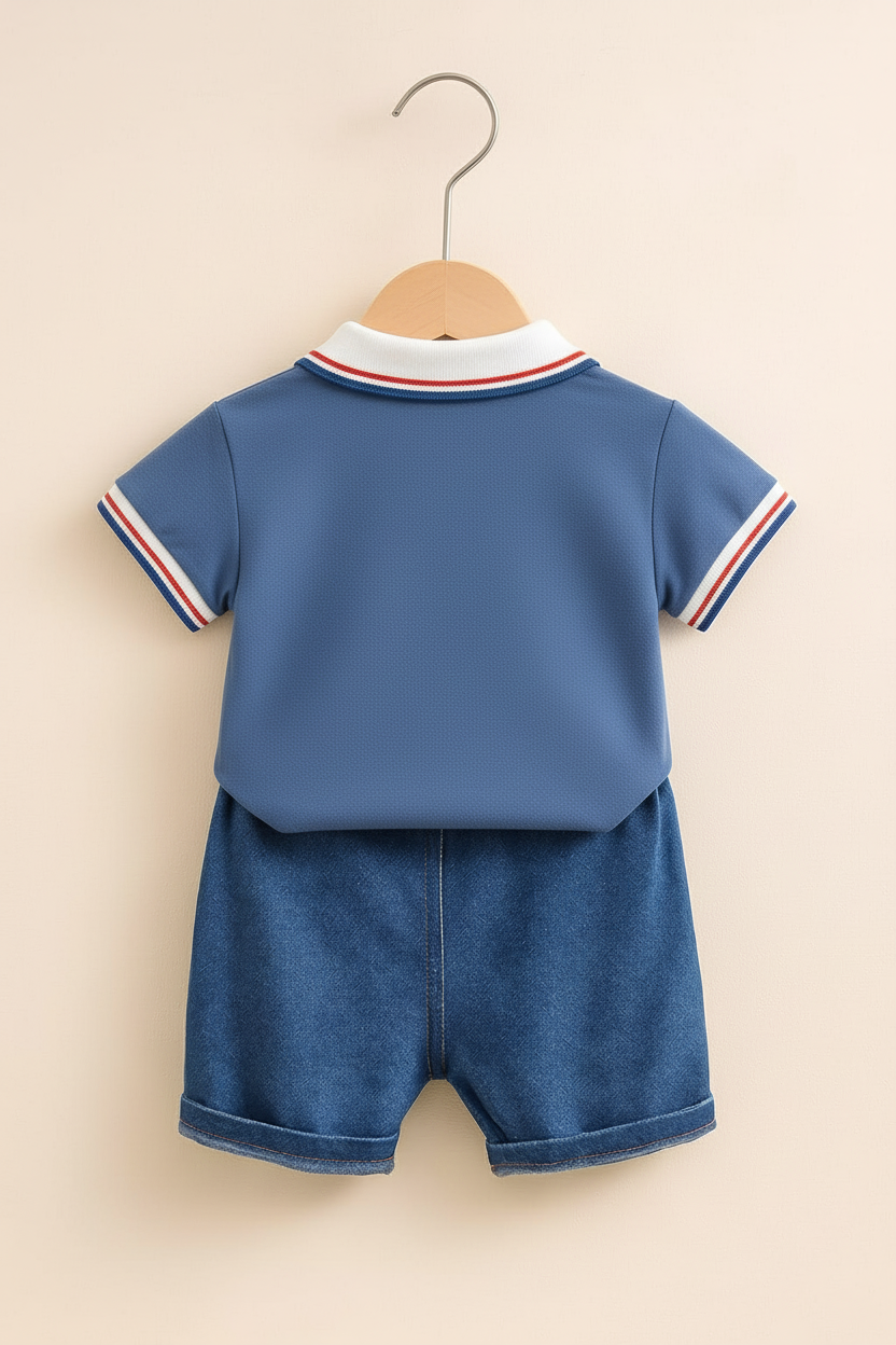 Polo with dinosaur patch front view