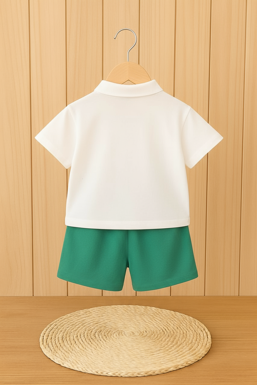 Outfit back view with green shorts