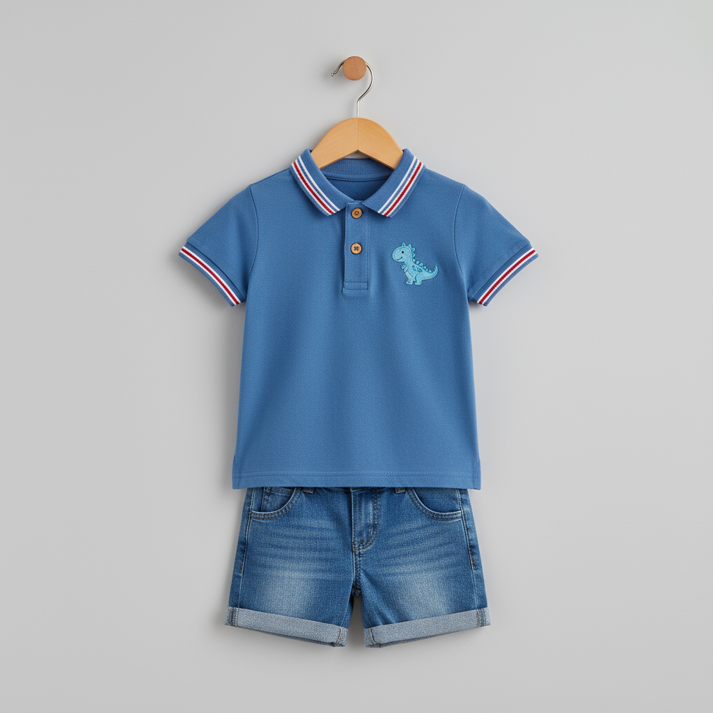 Polo with dinosaur patch front view